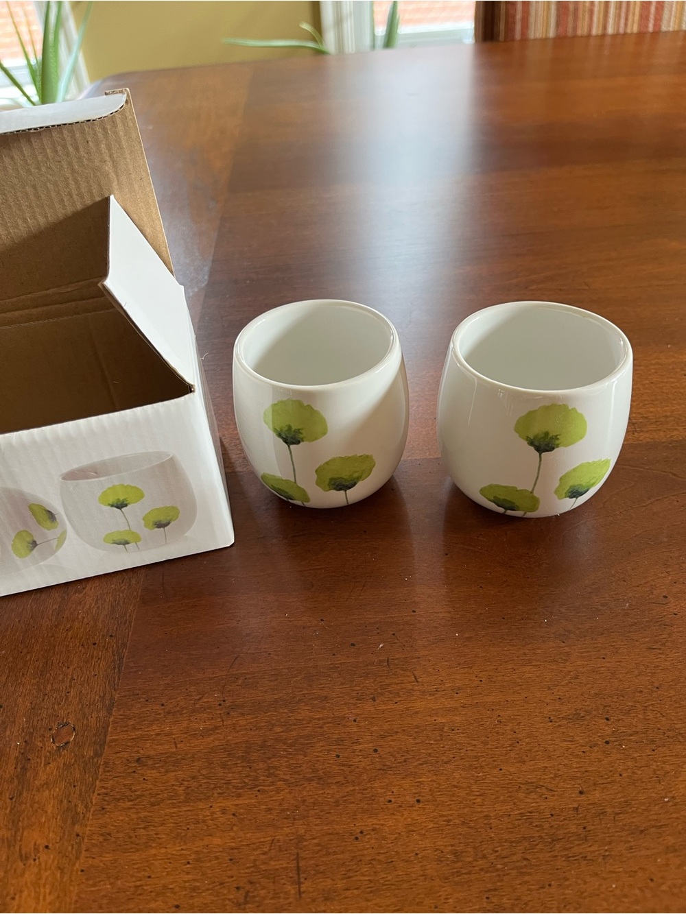 Ceramic Teacup Pair with Green Tree Motif